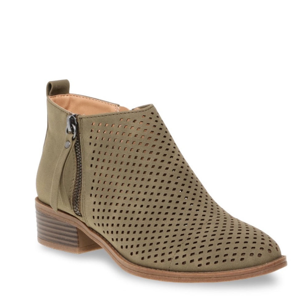 Women’s Perforated Booties Sz 9 Olive micro suede from Time and Tru